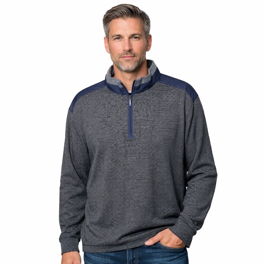 Bugatchi Men's XXL Pullover‎ Sweater Heathered Stripe 1/4 Zip Long Sleeve